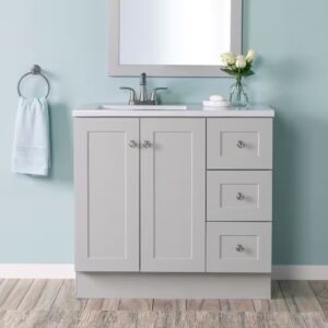 AUCT 14254 - $429 Glacier Bay Bannister 37 in. Single Sink Pearl Gray Bat
