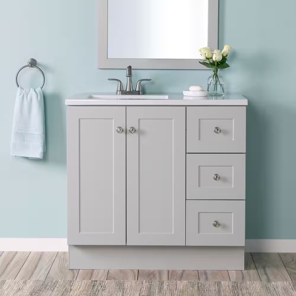 AUCT 14254 - $429 Glacier Bay Bannister 37 in. Single Sink Pearl Gray Bat