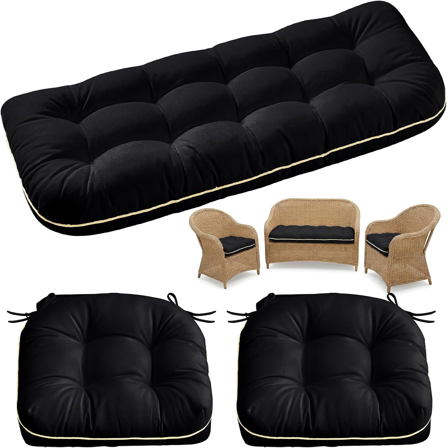 AUCT 13390 - $62 1 MIDDLE ONE Wicker Chair Cushions 3 Pieces Set for Outd