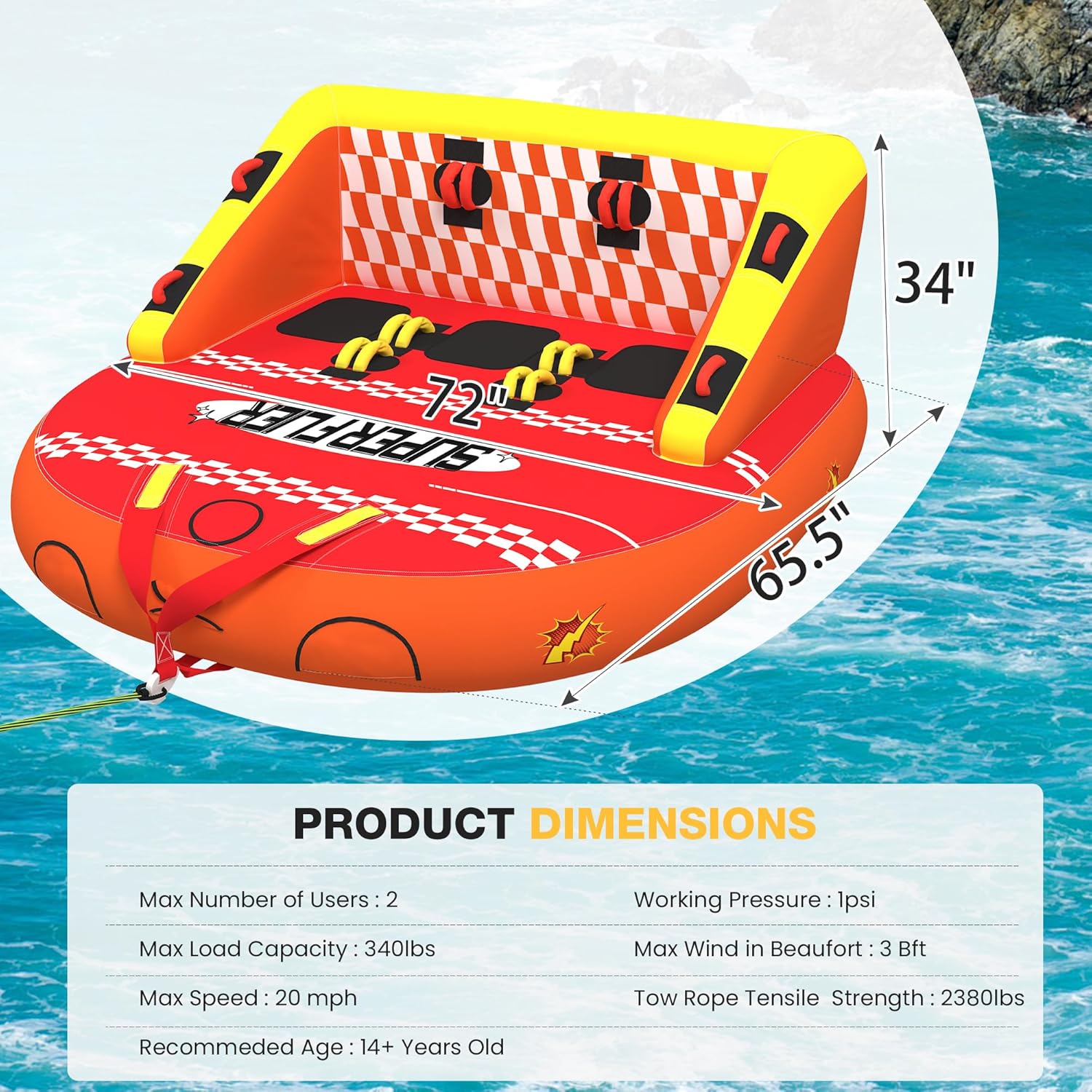 AUCT 13389 - $220 3-Person Towable Tubes for Boating with Towable Rope, C - Image 3