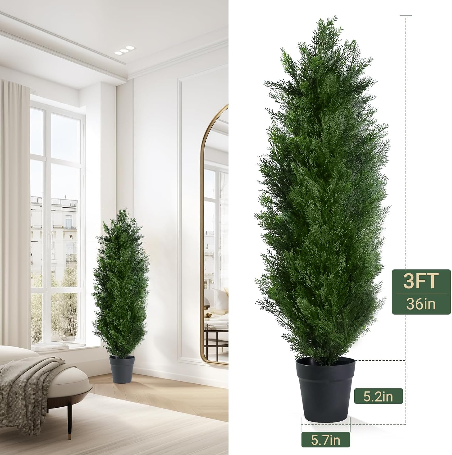AUCT 14275 - 3FT Artificial Topiary Cedar Trees, Fake Cedar Plant with Po - Image 4