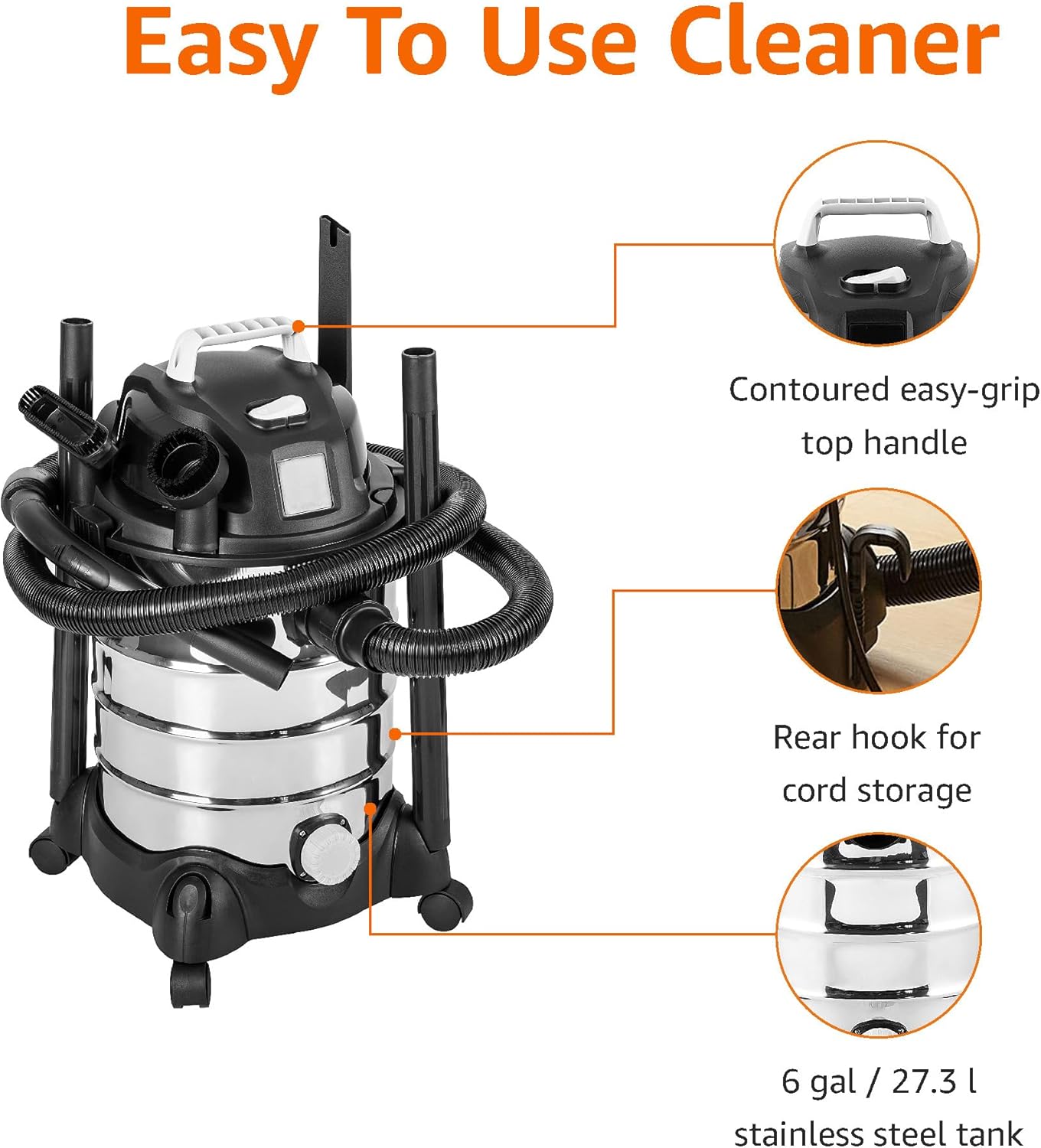 AUCT 13241 - $65 Amazon Basics Wet Dry Shop Vacuum Cleaner, 6 Gallon, 3.5 - Image 3