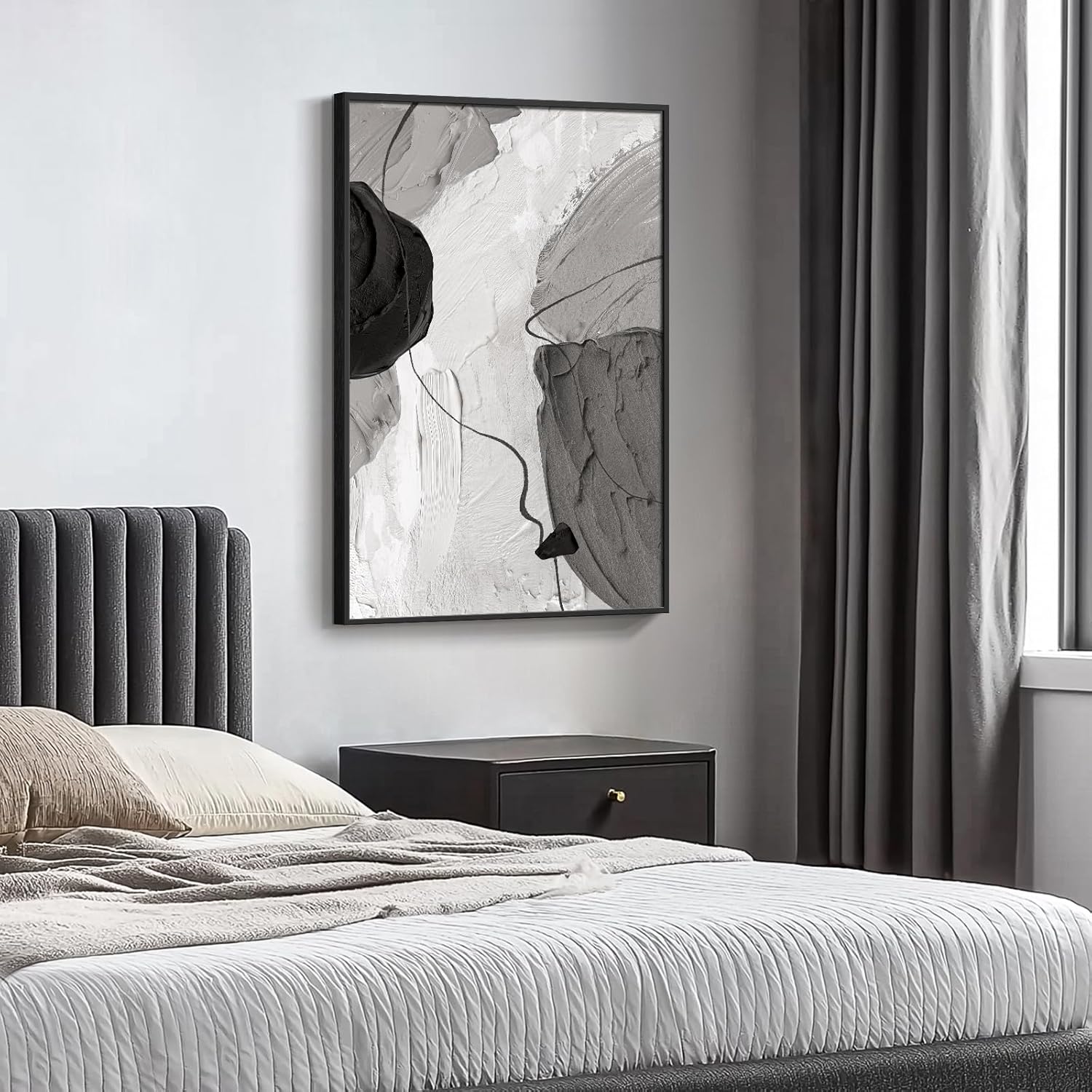 AUCT 14205 - $72 Framed Black and White Abstract Canvas Wall Art, Large M - Image 2