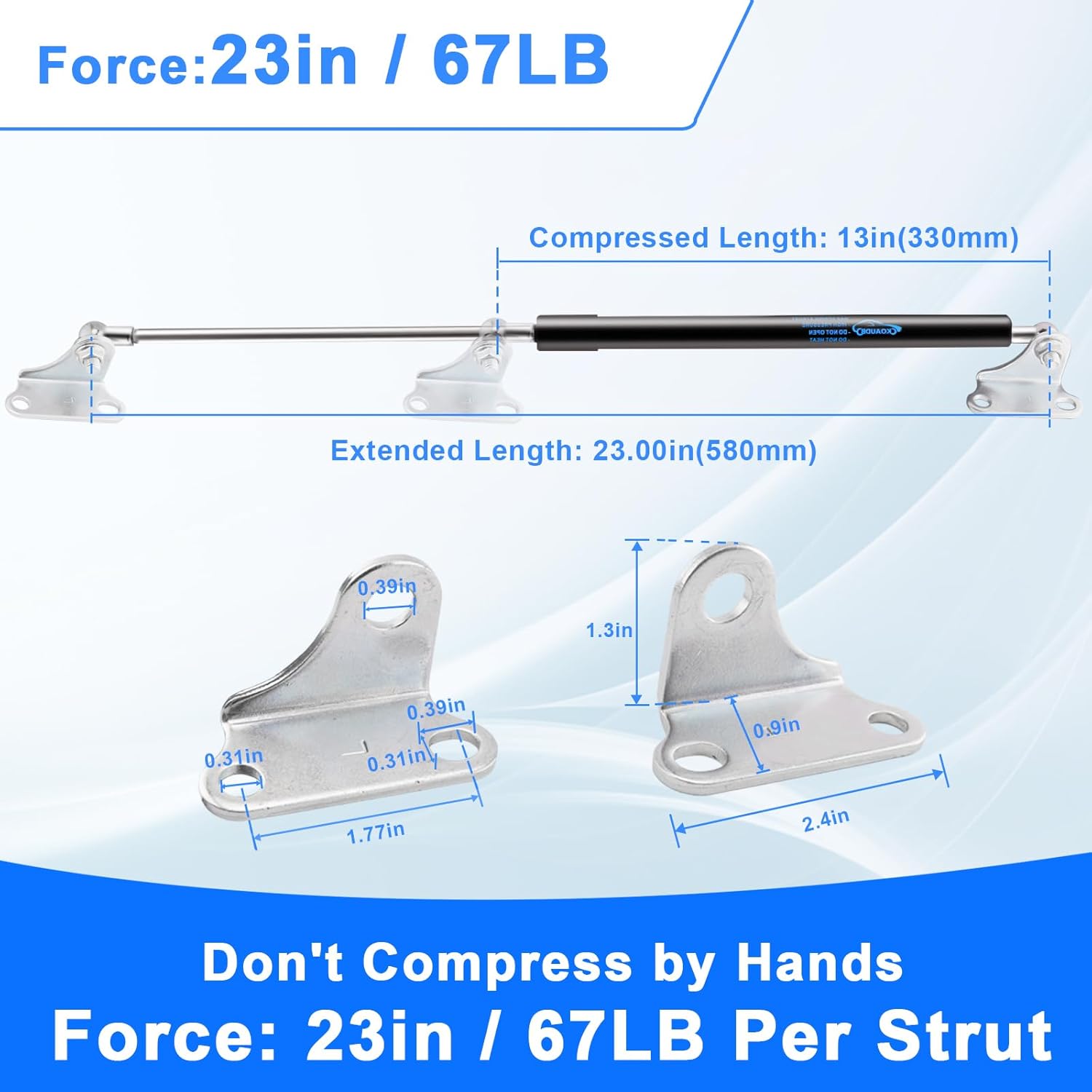 AUCT 12321 - 23in 67LB Gas Struts for Heavy Lid with L Mounting Bracket G - Image 2