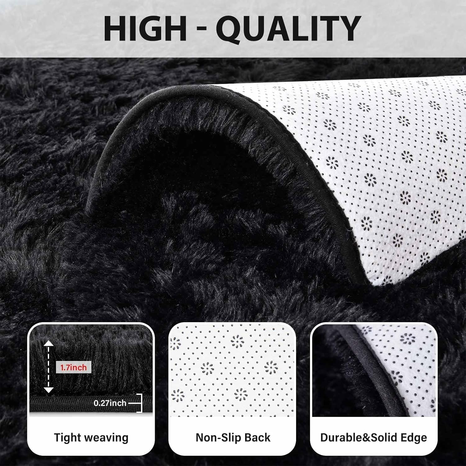 AUCT 13424 - FinRe c Soft Black Area Rugs for Bedroom Living Room, 4x6 Fe - Image 3