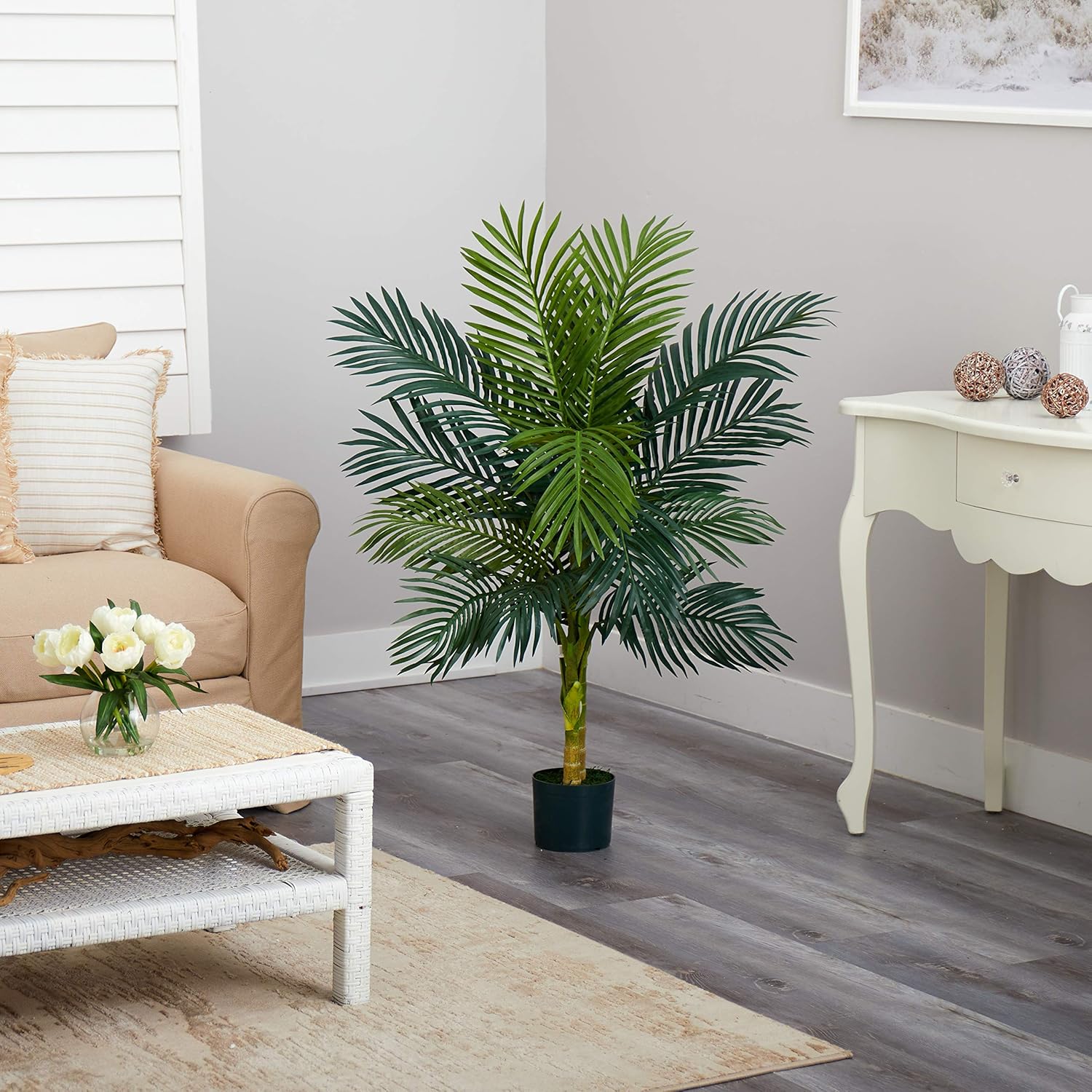 AUCT 12780 - Nearly Natural 4ft Golden Cane Palm, Double Stalk Artificial - Image 4