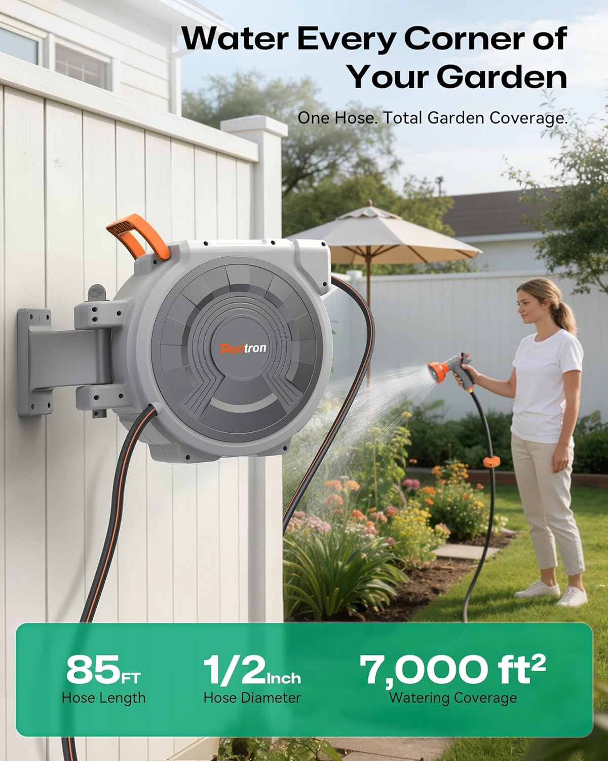 AUCT 14318 - $69 Retractable Garden Hose Reel 85 ft x 1/2 inch, Heavy Dut - Image 4