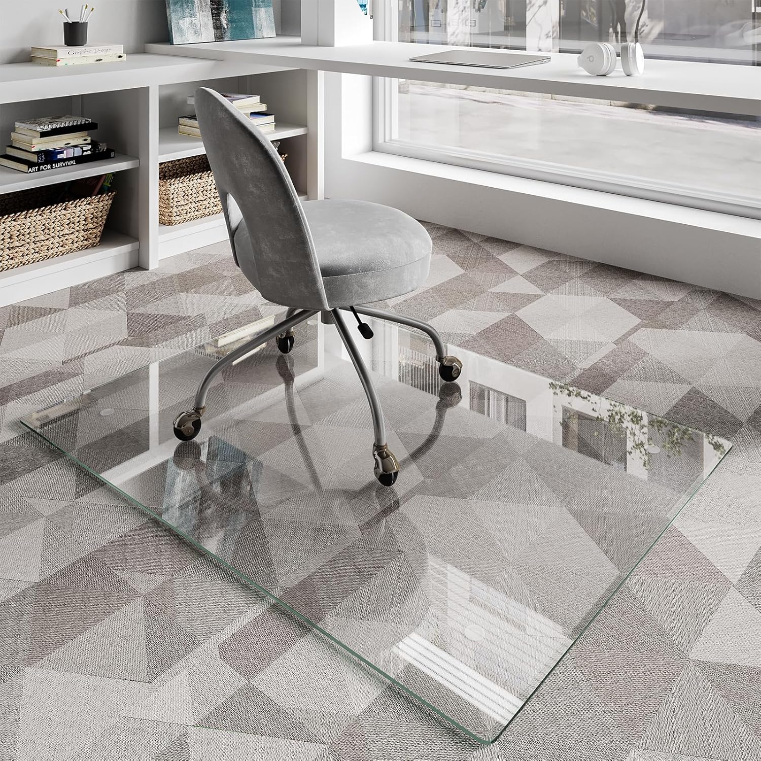 AUCT 14378mm - $137 Koonmi Glass Chair Mat for Carpet, 36"x48" Tempered Gla