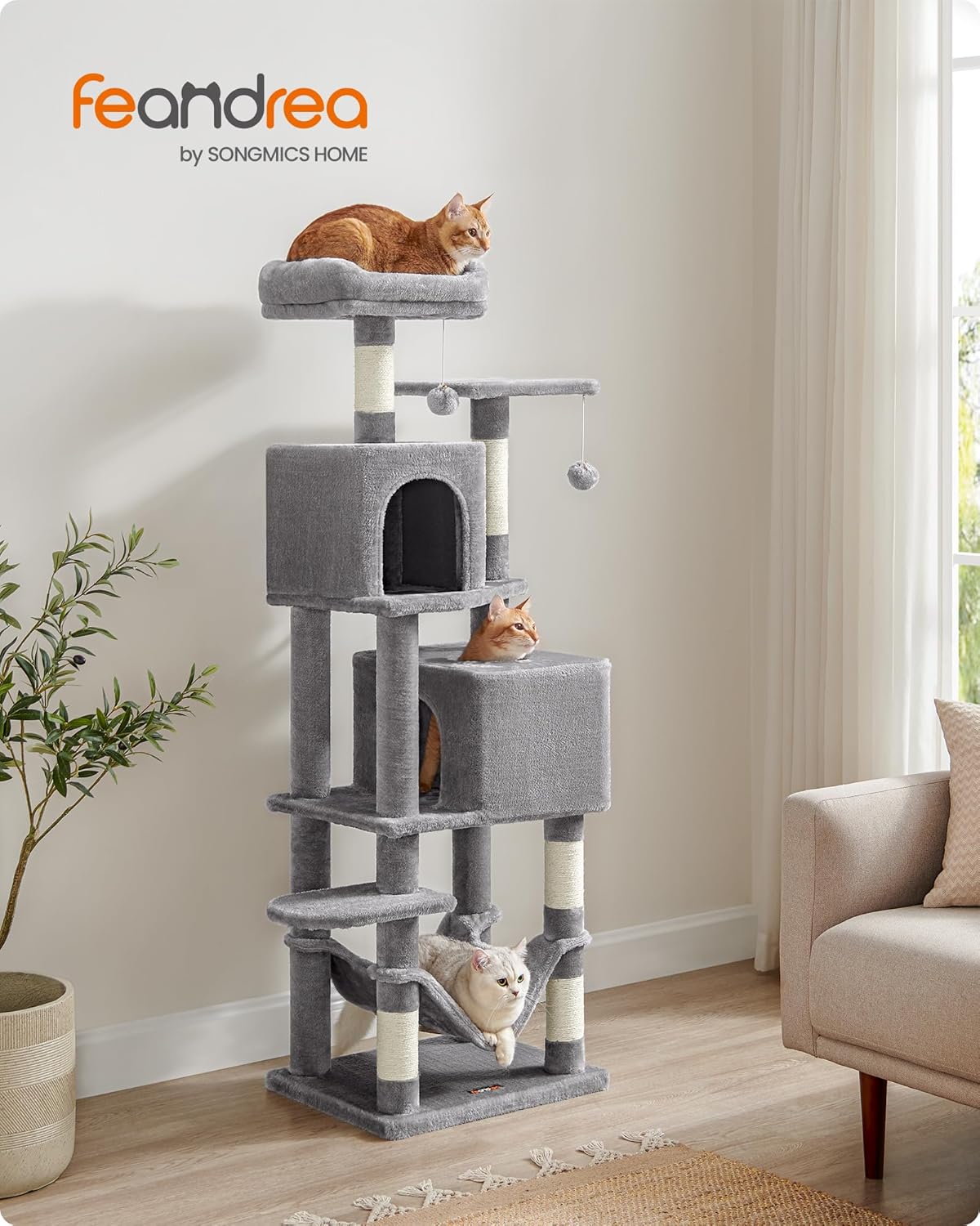 AUCT 12135 - $60 Feandrea Cat Tree, 59.5-Inch Tall Cat Tower, Plush Multi - Image 2