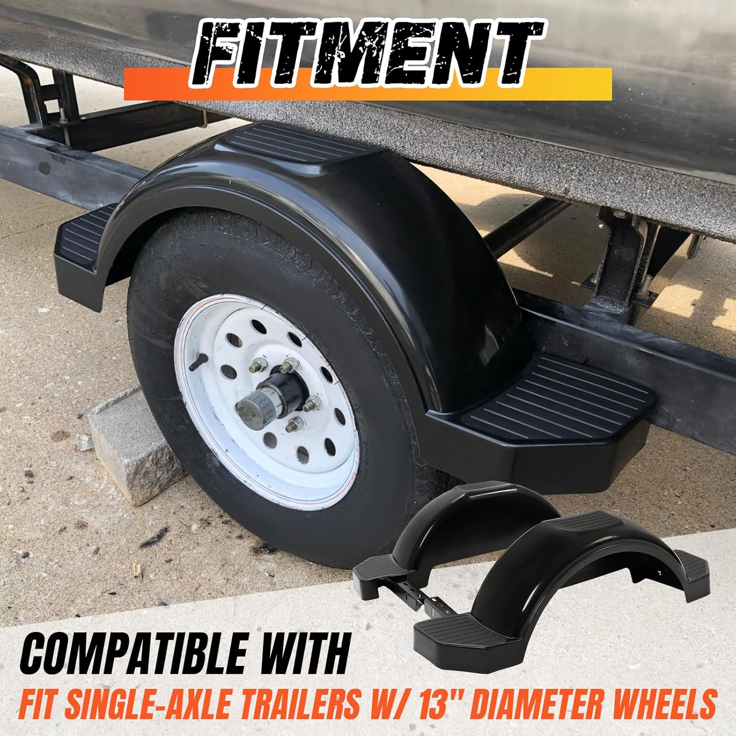 AUCT 14338 - $75 Set of 2 Single Axle Trailer Fenders 13" Wheels Tire Ski - Image 2