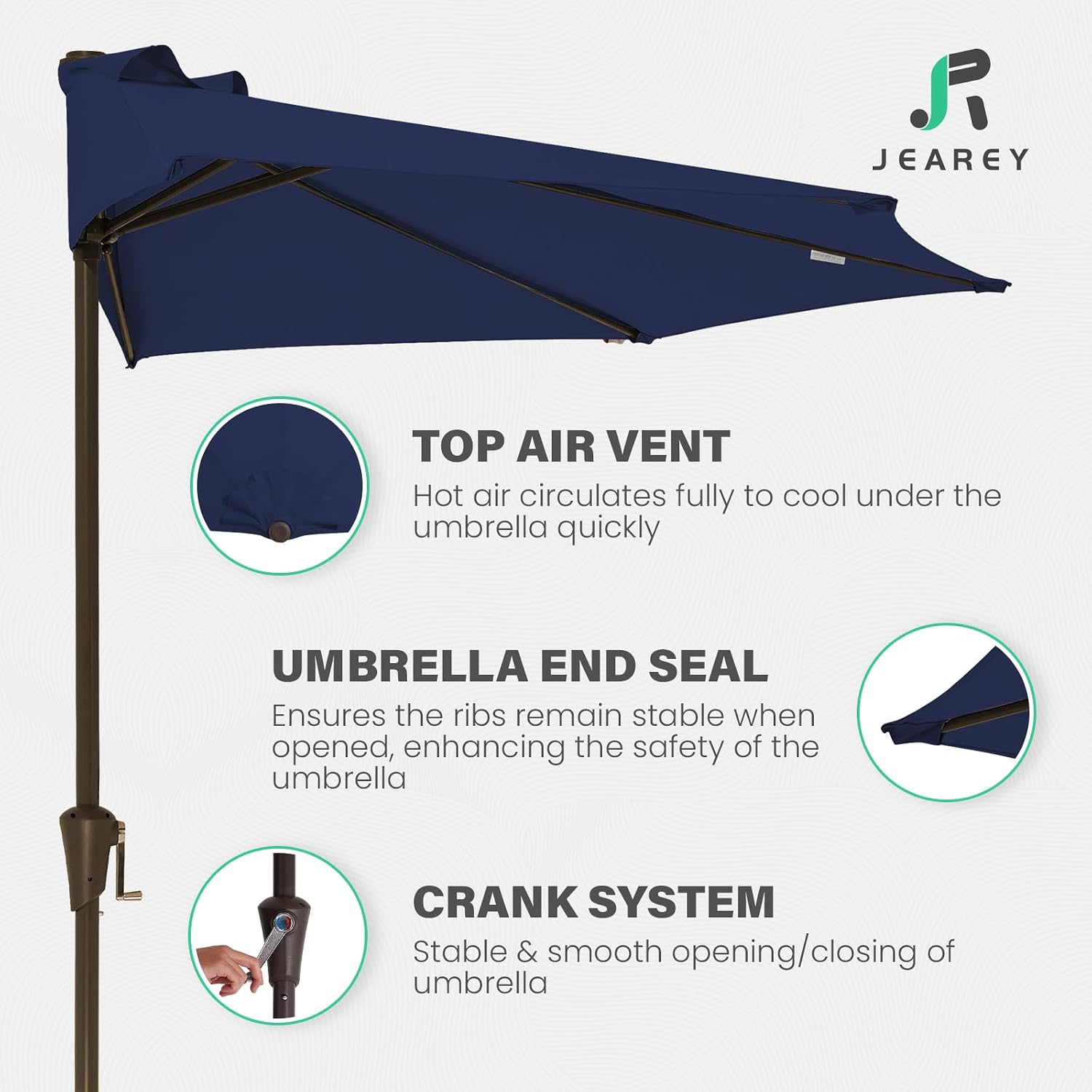AUCT 14345 - $53 JEAREY 9ft Half Umbrella Outdoor Patio Umbrella Market U - Image 3