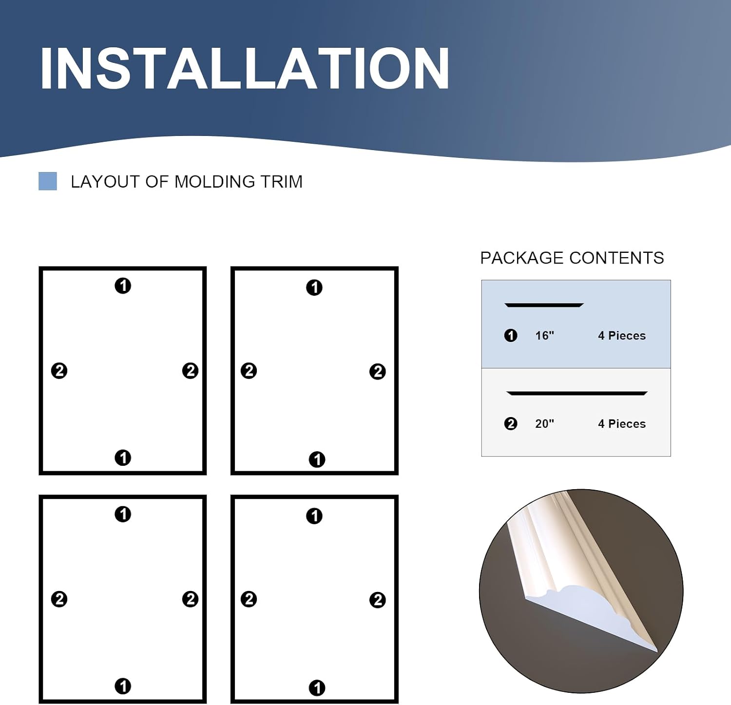 AUCT 16358 - NeatiEase 4 Set Peel and Stick Wall Molding Trim Kit, 16" x20" Premade Wainscoting Panels, - Image 2