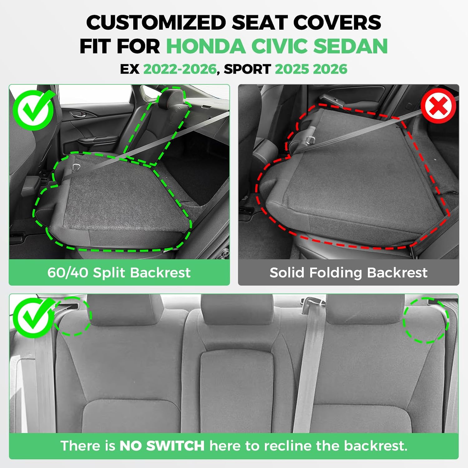 AUCT 16953 - $226 Custom Fit Seat Covers for Honda Civic 2022-2026 | Sedan EX 2022-2026, Sport 2025 202 - Image 2