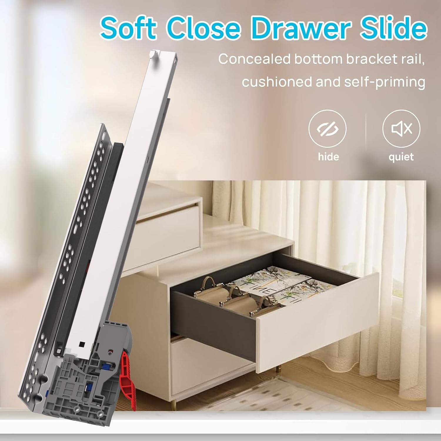 AUCT 15668 - 22 Inch 1 Pair Undermount Soft Close Drawer Slides Full Extension Drawer Glides Runners wi - Image 2