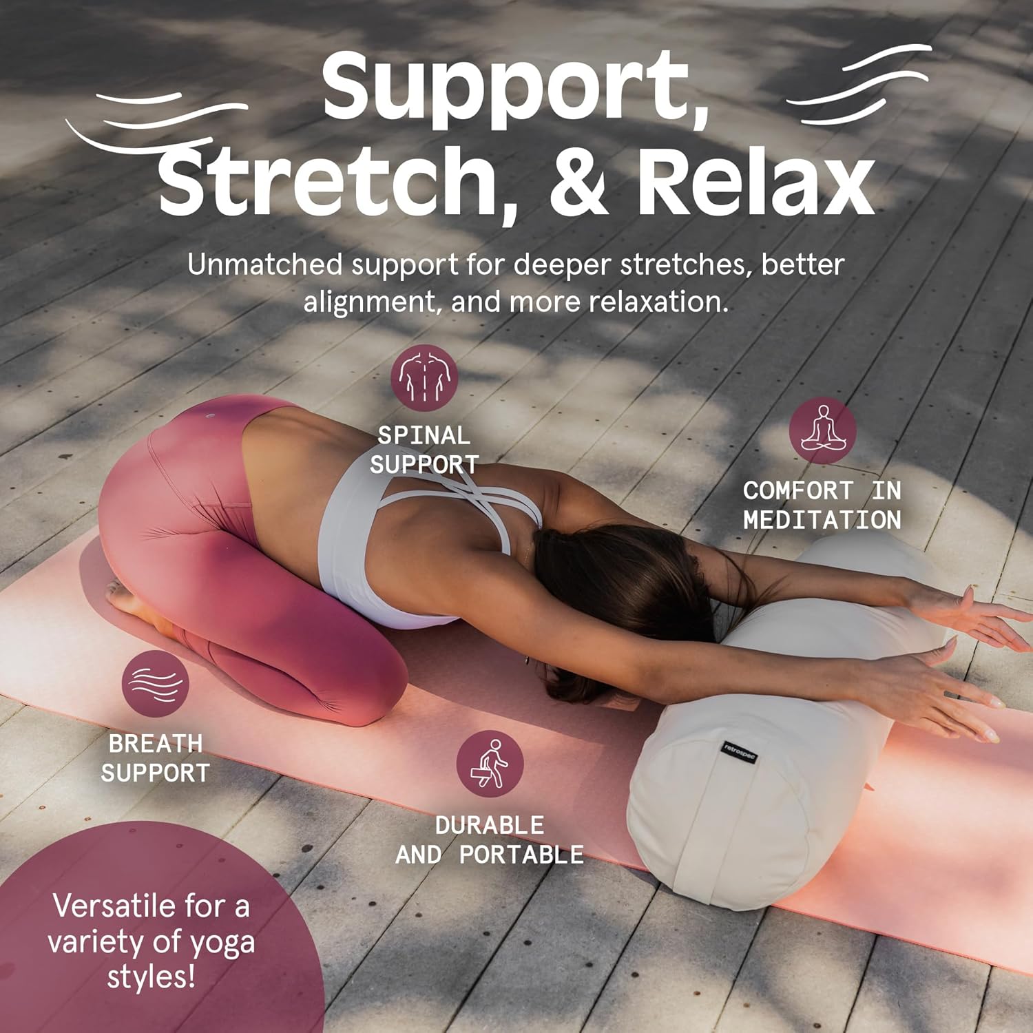 AUCT 16691 - Retrospec Retrospec Sequoia Yoga Bolster Pillow - Meditation Cushion for Yoga Practices - - Image 4