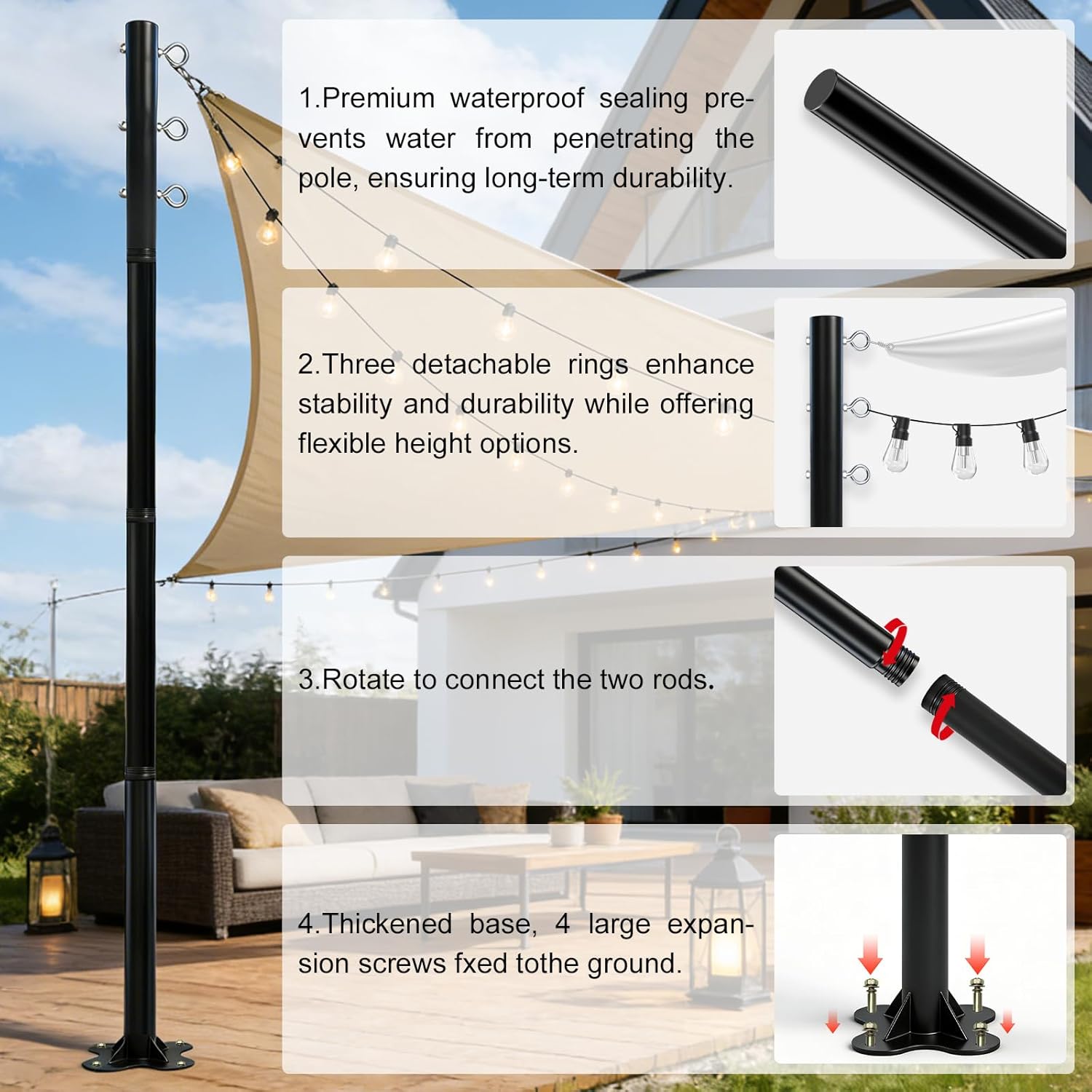 AUCT 14527 - $101 2 Pack 12 Ft Shade Sail Poles, Heavy Duty Metal Outdoor - Image 4