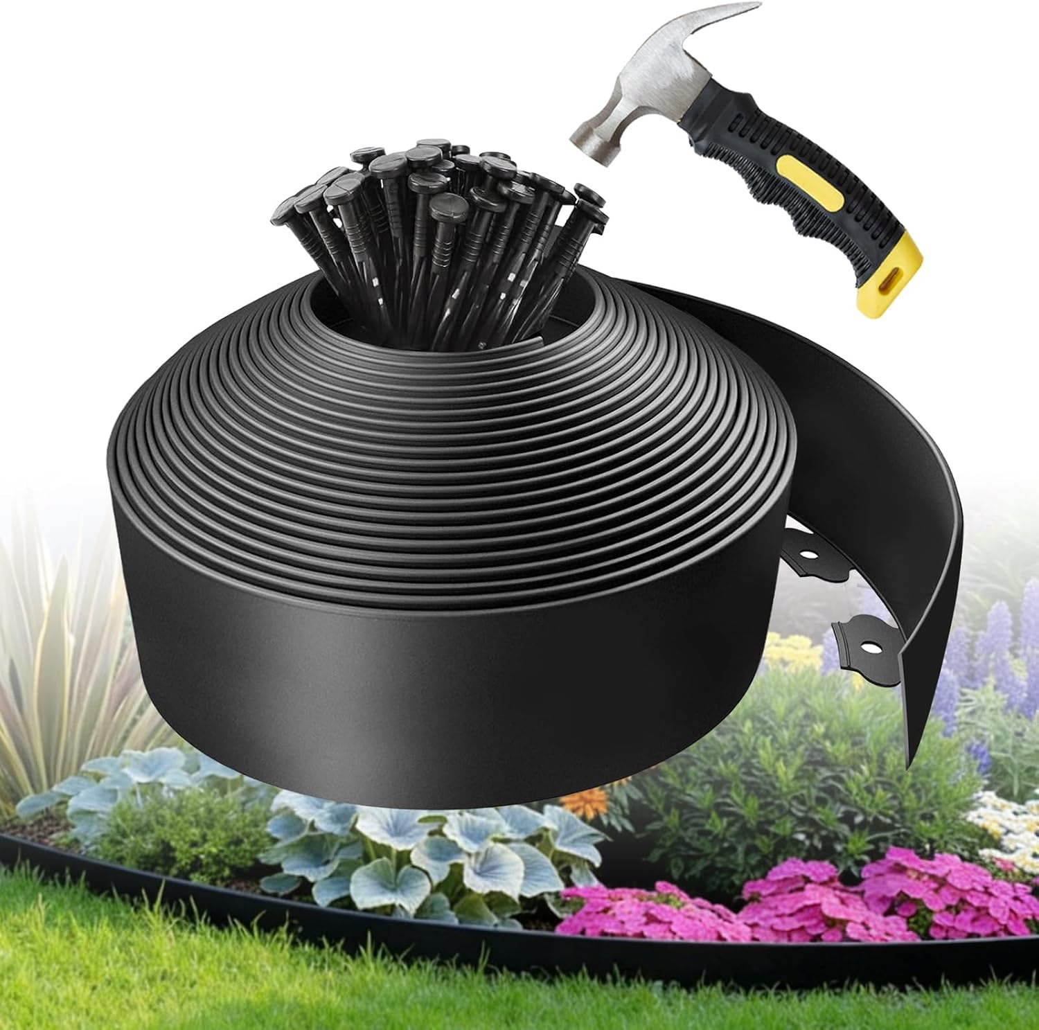 AUCT 17269 - Kryonix 4 in x 60 ft Landscape Edging with Stakes | Flexible plastic no-dig garden edging