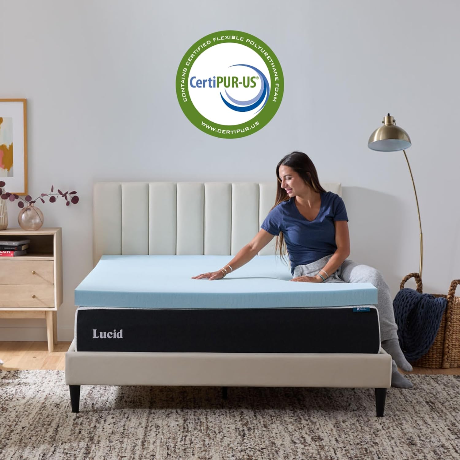 AUCT 17261 - $87 Lucid 3 Inch Memory Foam Mattress Topper, Queen Size Cooling Gel Bed Topper Preass - Image 4