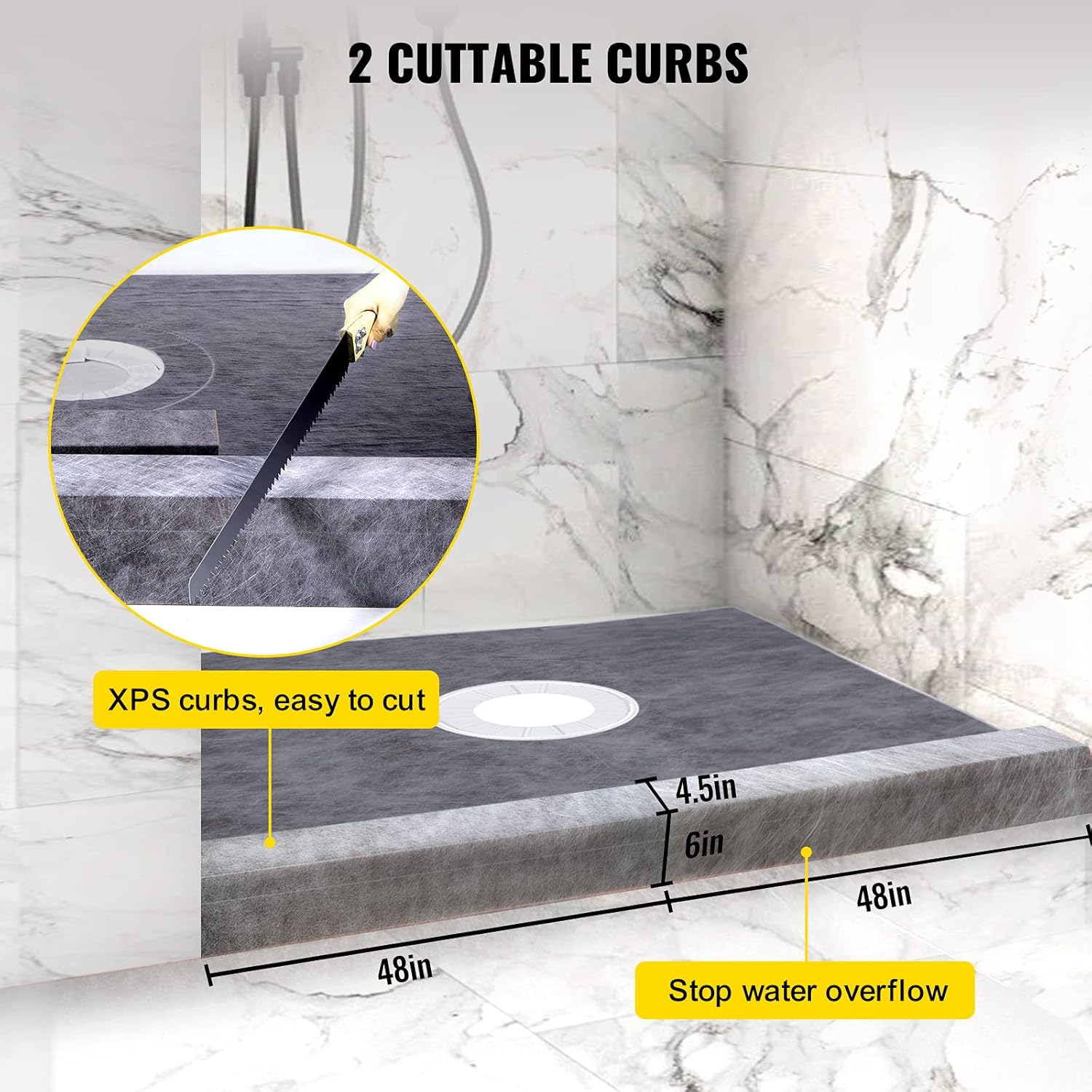 AUCT 14483 - $158 VEVOR Shower Curb Kit, 48"x48" Watertight Shower Curb O - Image 4
