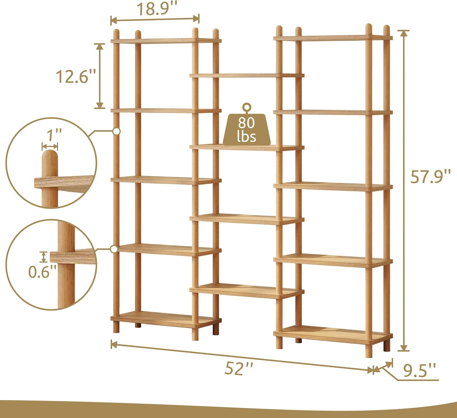 AUCT 17300 - $170 IOTXY Wooden Triple Wide Bookshelf, 5-Tier Large Open Bookcase, Oak | Beech Wood Fram - Image 2
