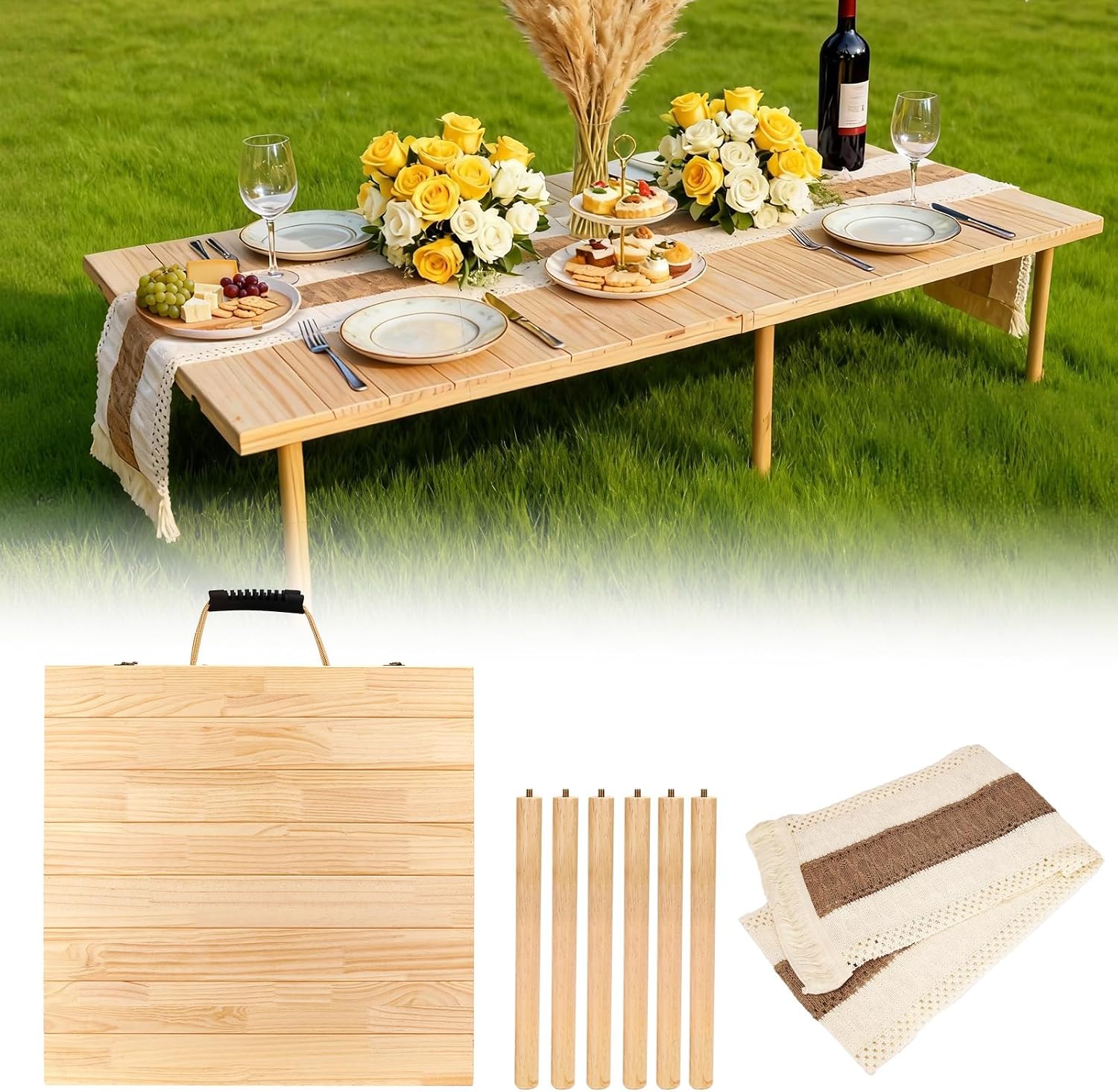AUCT 14548 - $158 60"x30" Low Folding Picnic Table, Portable Boho Floor T