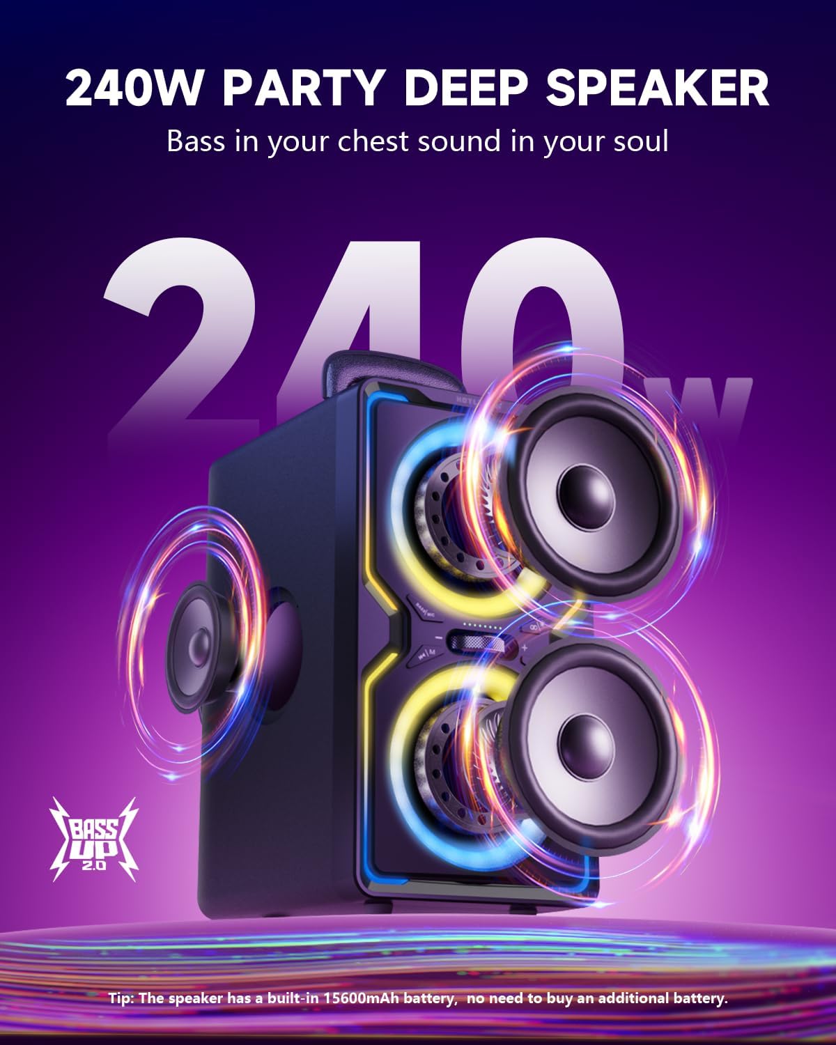 AUCT 16748 - $142 Hotlemon Large Bluetooth Speaker: 240W Peak Powerful Loud Sound with Deep Bass, 15H P - Image 2