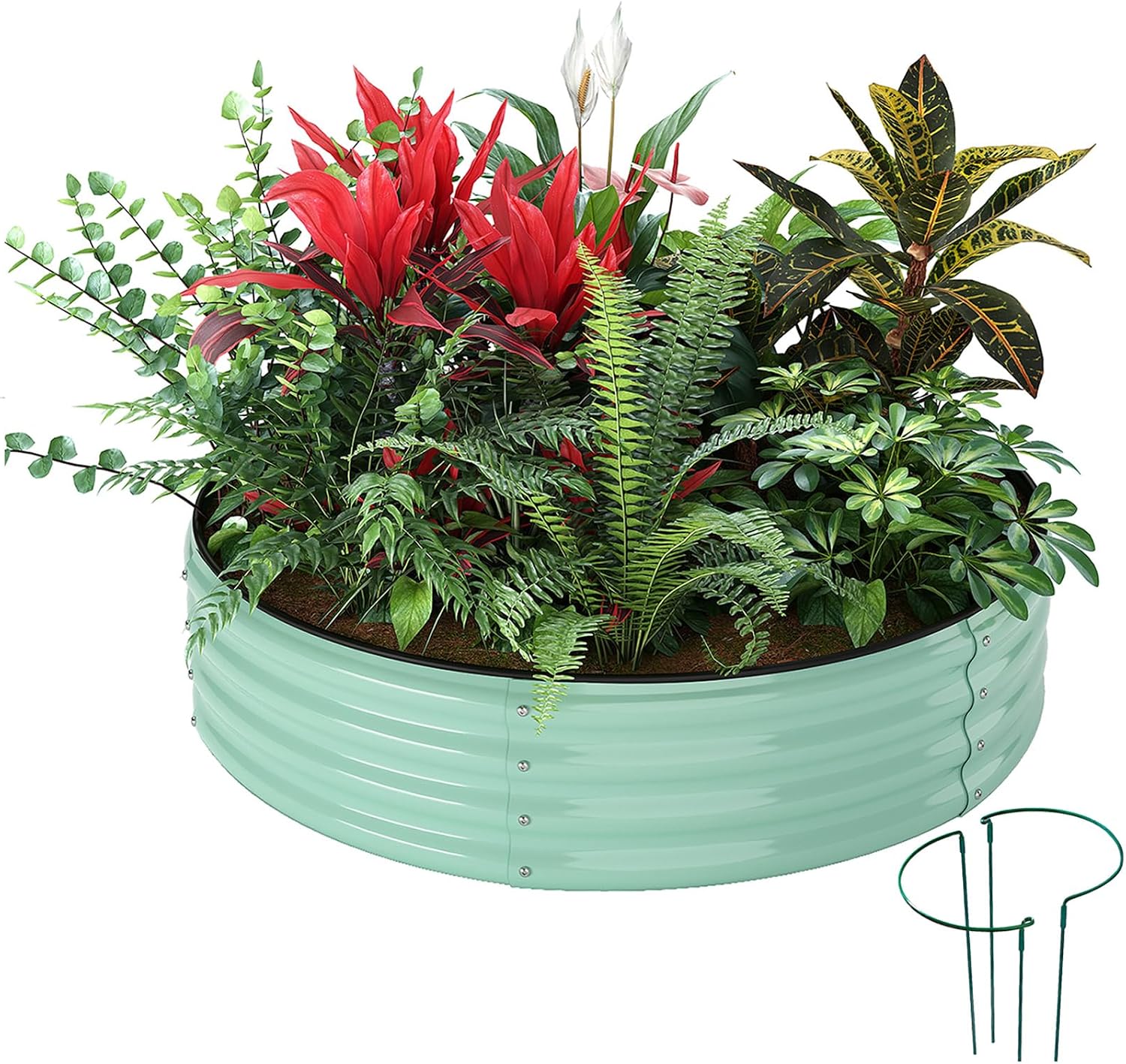 AUCT 16717 - $80 ZFHgarden Galvanized Metal Planter Round Raised Garden Bed Kit for Gardening Outdoor 2