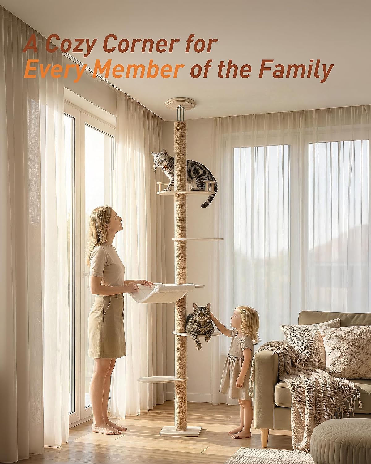 AUCT 14849 - $100 Floor to Ceiling Cat Tree for Large Cats, 76-108in Heig - Image 2