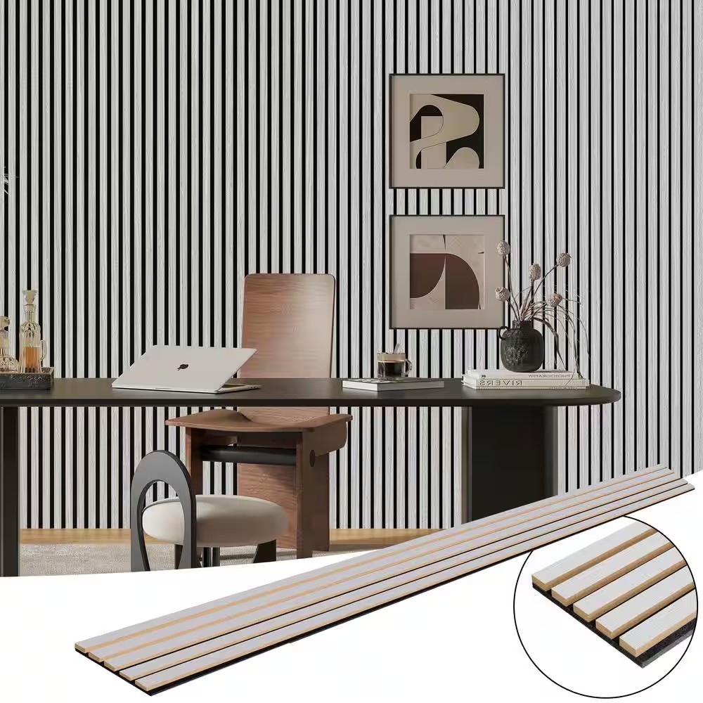 AUCT 16641m - $175 Gray 0.83 in. x 0.65 ft. x 8 ft. Wood Slat Acoustic Panels, MDF Decorative Wall Panel