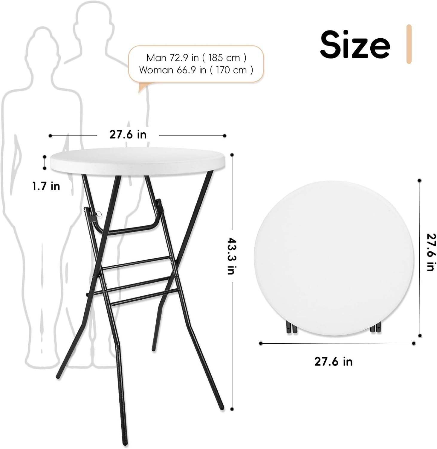 AUCT 16605 - $75 pollilar Cocktail Table 28in Portable Folding Bar Height Table, Compact Round High Top - Image 3
