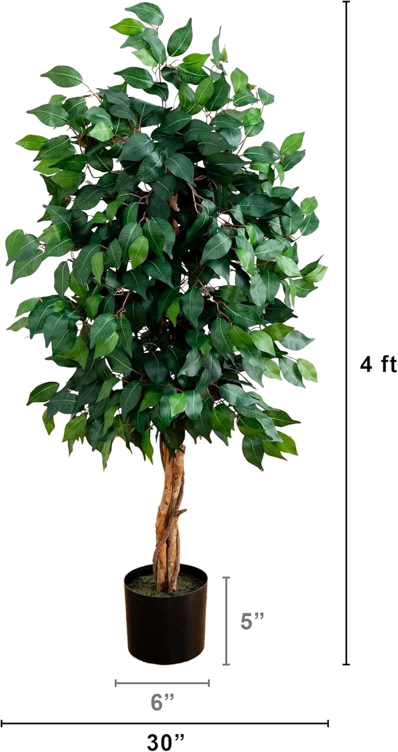 AUCT 15667 - Nearly Natural 4ft Triple Trunk Ficus Silk Tree with Natural Wood Trunks and Dense Foliage - Image 2