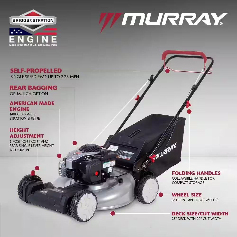 AUCT 14834mo - $389 Murray 22 in. 140 cc Briggs & Stratton Walk Behind Gas - Image 3