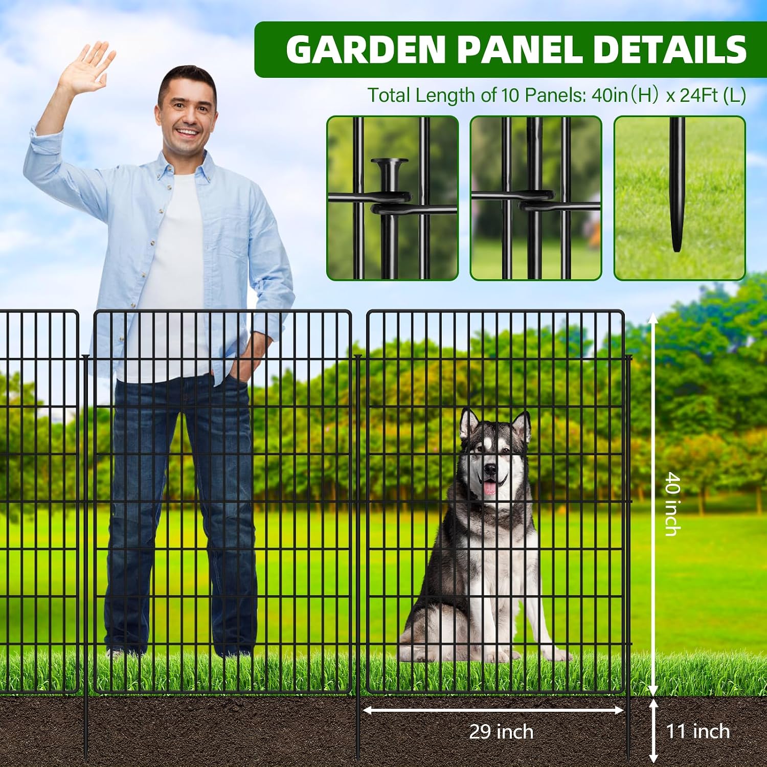 AUCT 16977 - $130 10 Panels Garden Fencing Animal Barrier with Lock, 40 in(H) X 24 ft(L) Dog Fence Outd - Image 3