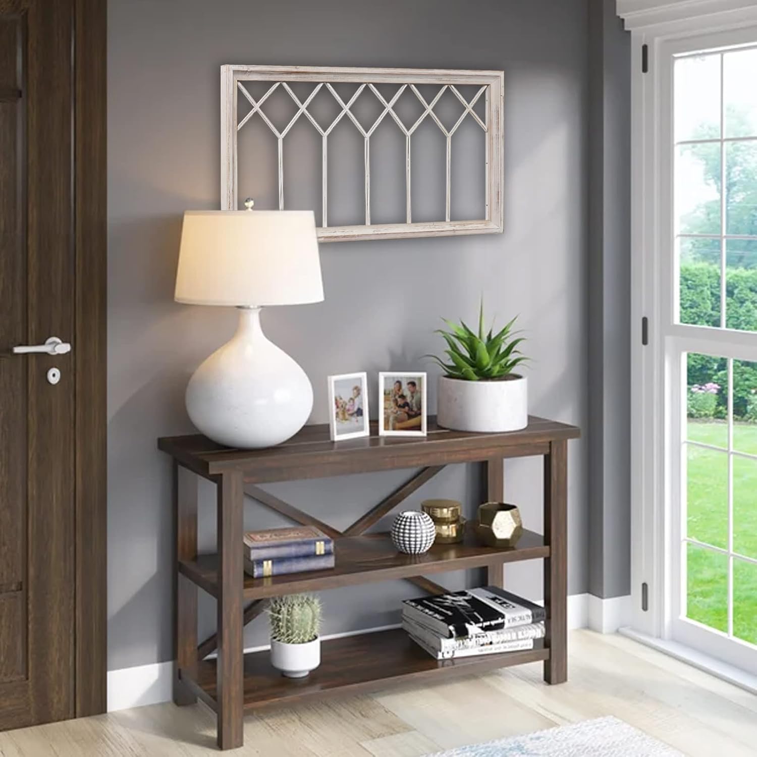 AUCT 14482 - $60 Sintosin Rustic Wood Window Frame Wall Decor 40 x 20 inc - Image 4