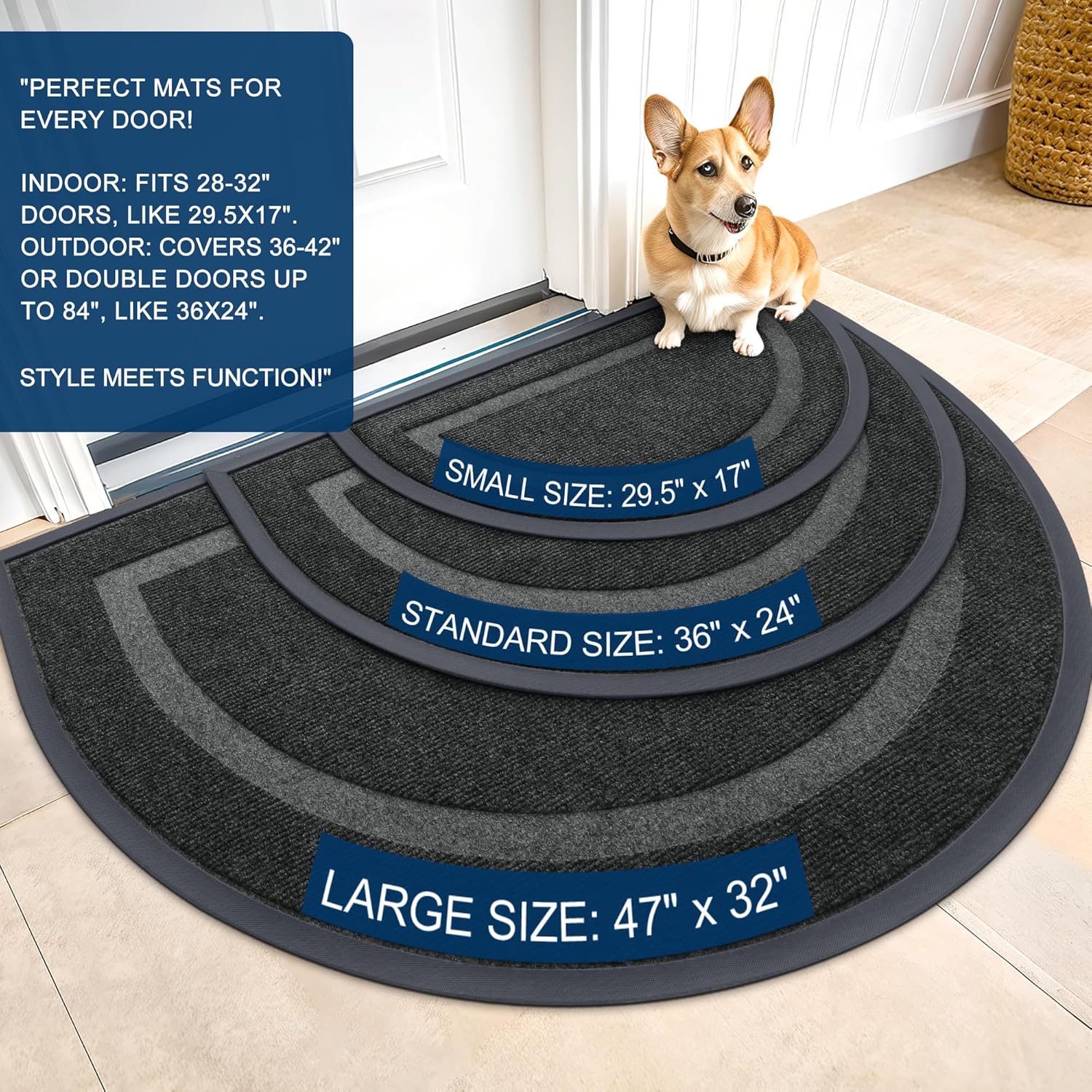 AUCT 14400 - OLANLY Half Circle Door Mat Indoor Outdoor Entrance Welcome, - Image 3