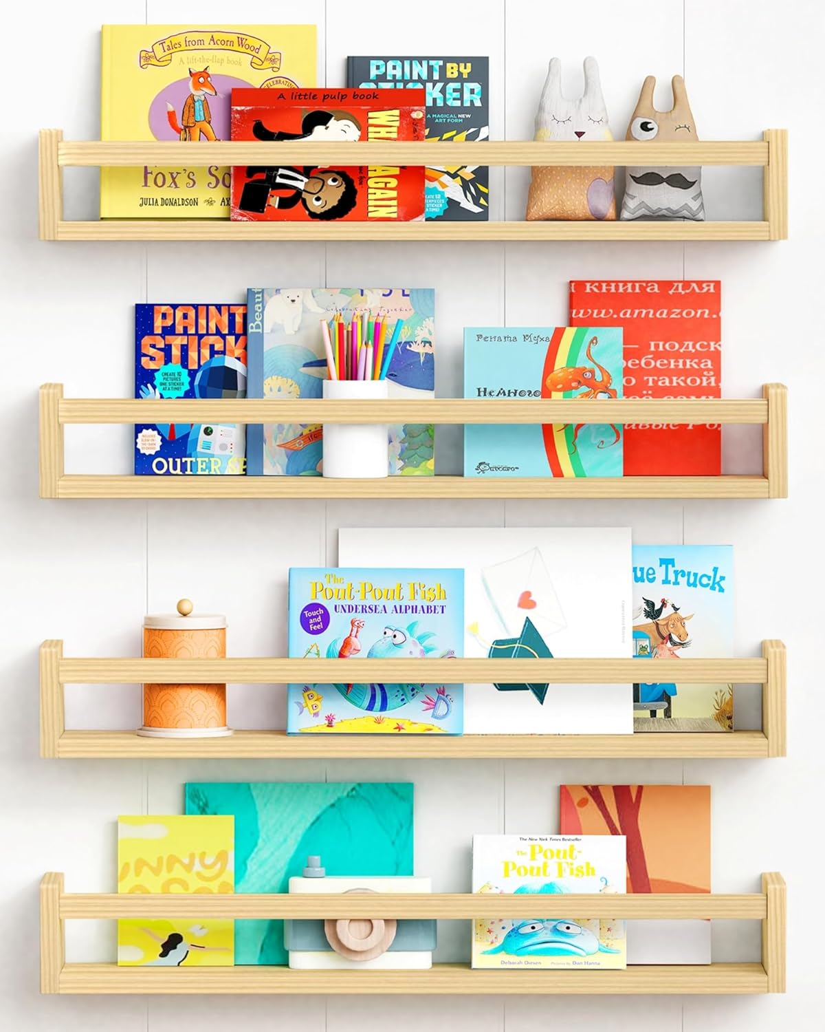 AUCT 14552 - Forbena Natural Wood Nursery Bookshelves for Wall, 24 Inches