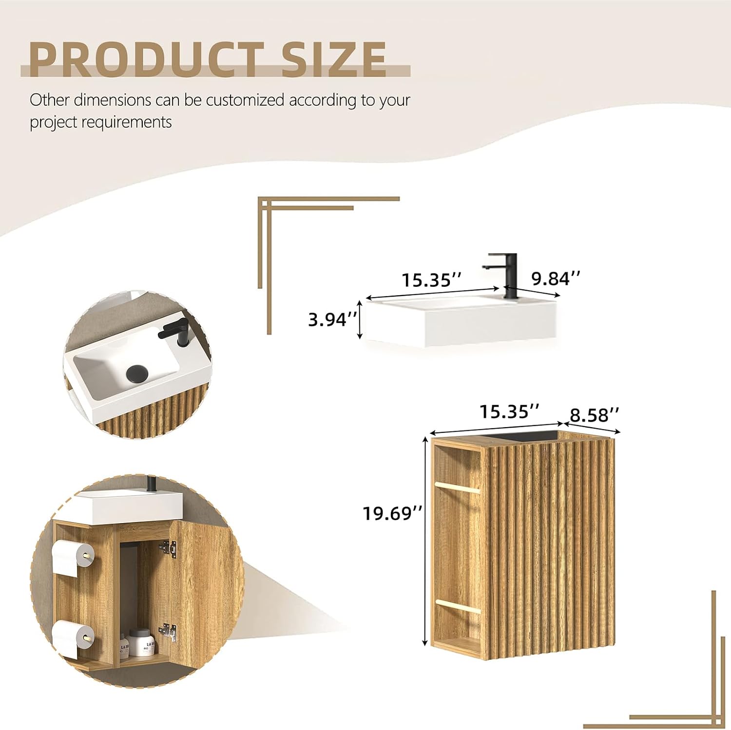 AUCT 16976 - $160 15.35" Small Bathroom Vanity with Sink, Wall Mounted Floating Vanity Cabinet with Int - Image 4
