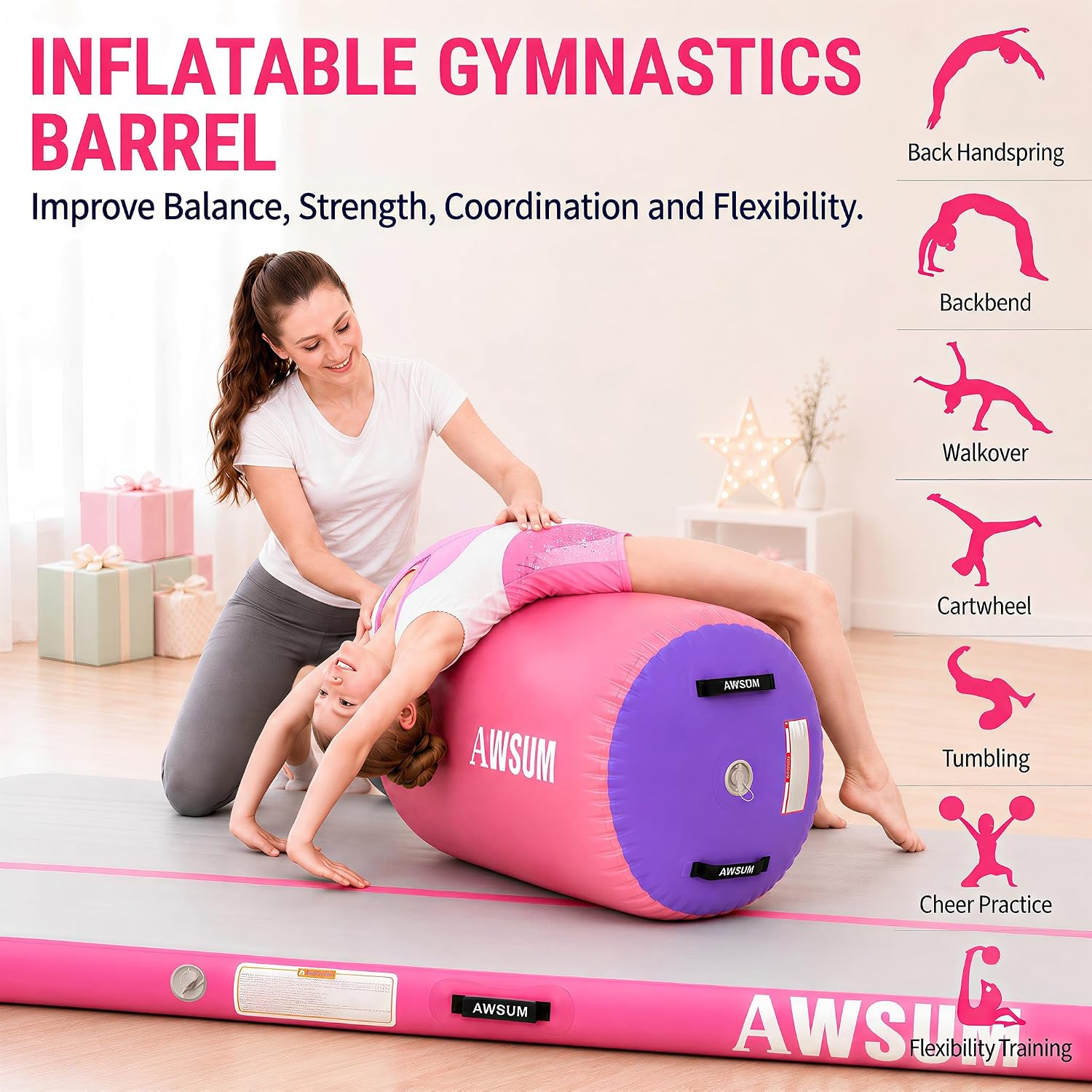 AUCT 17313 - $70 AWSUM Gymnastics Roller Barrel Tumbling Equipment Back Handspring Trainer | Thickened - Image 4