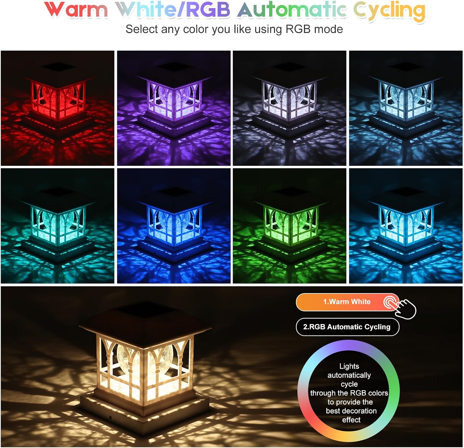 AUCT 16609 - $133 4x4 Post Solar Lights Crackle Glass Solar Post Cap Lights 20 Lumens | Warm White & RG - Image 2