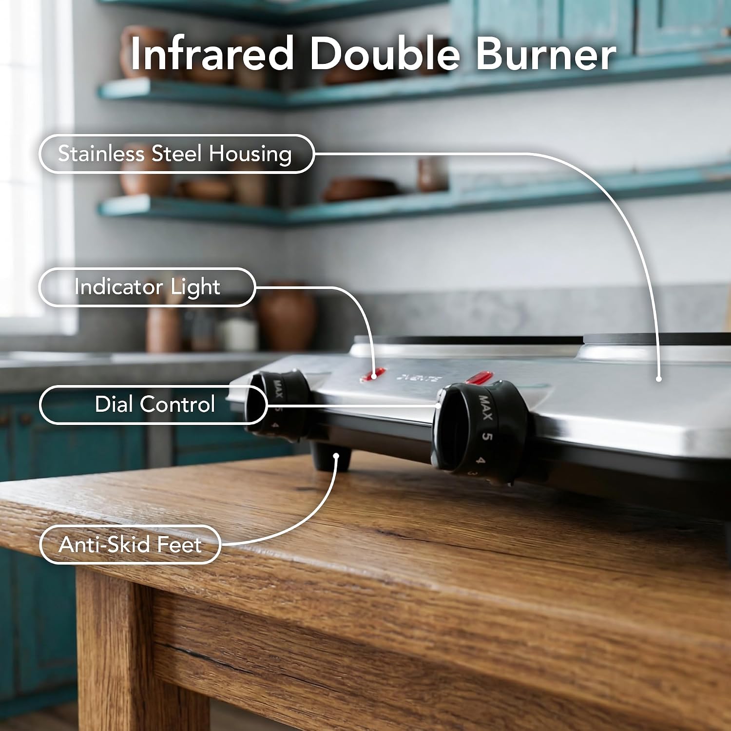 AUCT 16359 - $55 OVENTE Countertop Infrared Double Burner, 1500W Electric Hot Plate and Portable Stove - Image 3