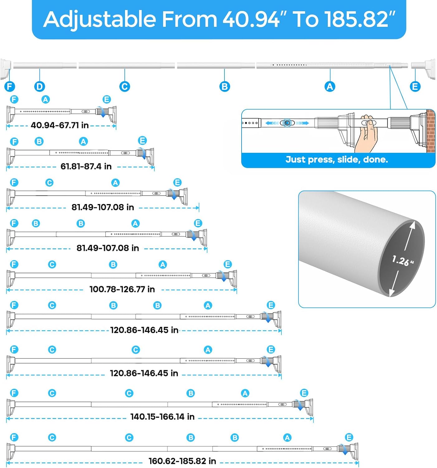 AUCT 14430 - Tension Curtain Rod 41-185 In (4-15ft), Extra Long Tension R - Image 2
