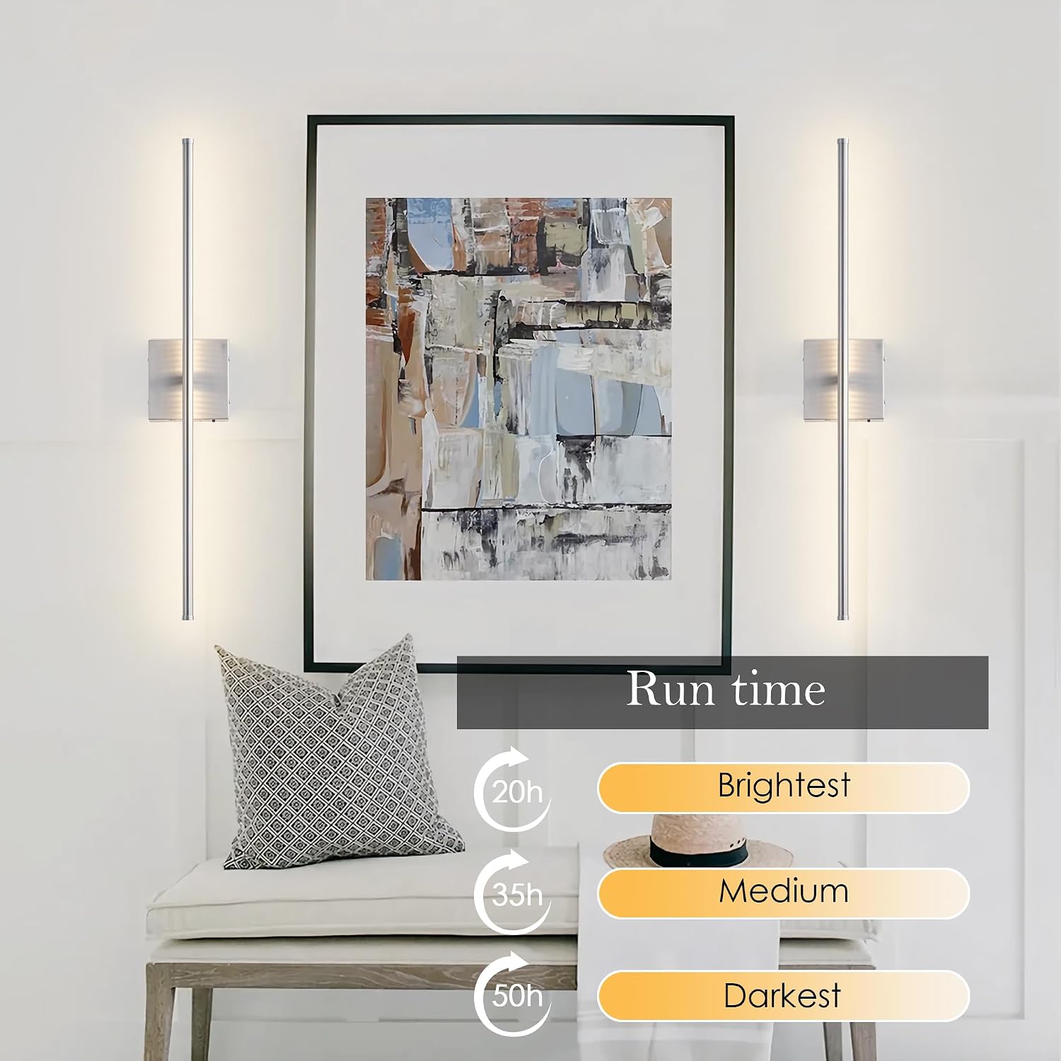 AUCT 15285 - $90 KARTOOSH 28.3 Inch Wall Sconces Battery Operated for Living Room Nickel | Rechargeable - Image 4