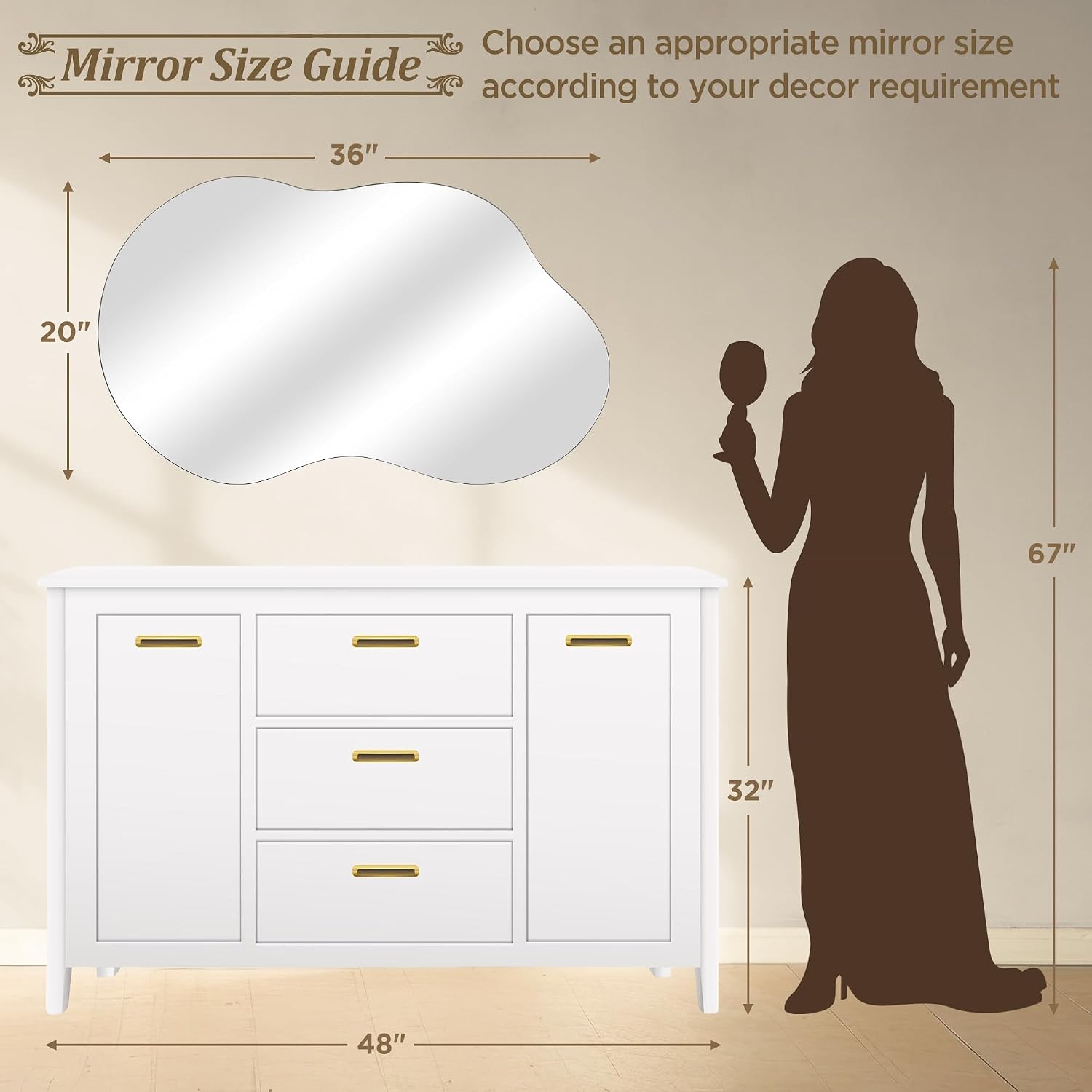 AUCT 16731m - $70 Dorlicecass Bathroom Mirror - Irregular Wall Mirrors Decorative 20"x36" Asymmetrical T - Image 4