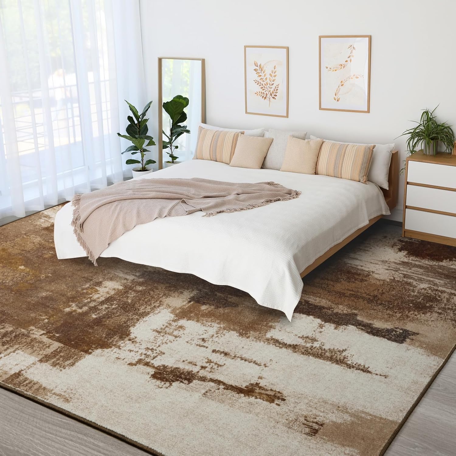 AUCT 16960 - $162 Kelarea Living Room Rug, 10x14 Rug Modern Abstract Washable Rugs, Brown Vintage Low P - Image 2