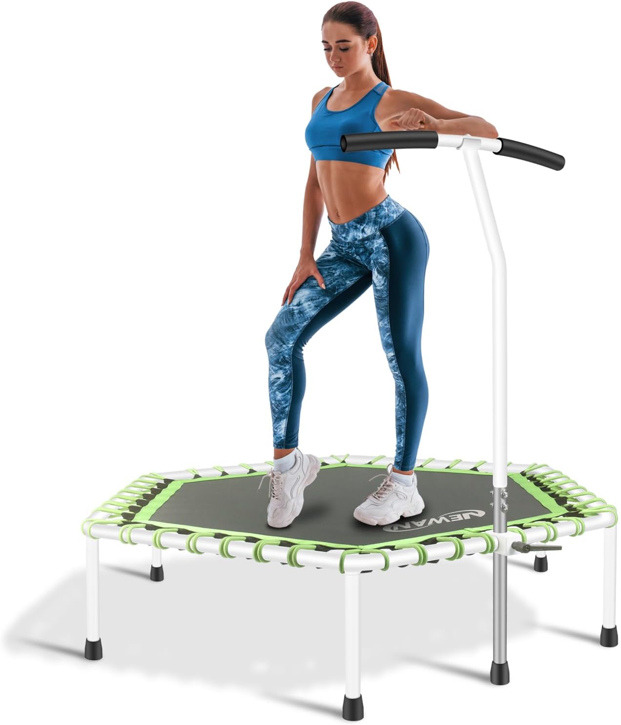 AUCT 15369 - $104 Newan 48' Fitness Trampoline with Adjustable Handle Bar, Silent Trampoline Bungee Reb