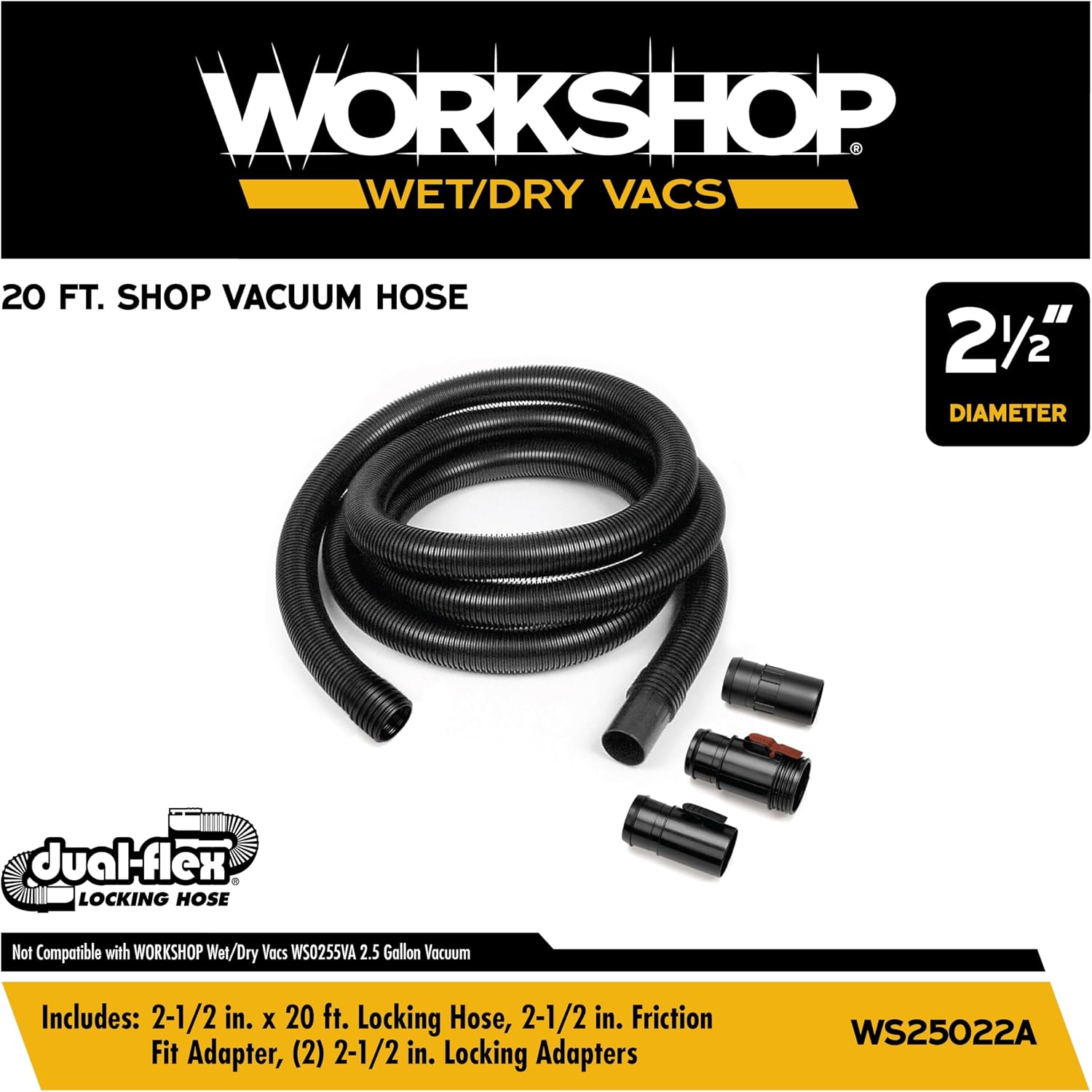 AUCT 16500 - WORKSHOP Wet/Dry Vacs WS25022A 2-1/2-in. x 20-ft. Locking Shop Vacuum Hose | Extra Long DU - Image 2