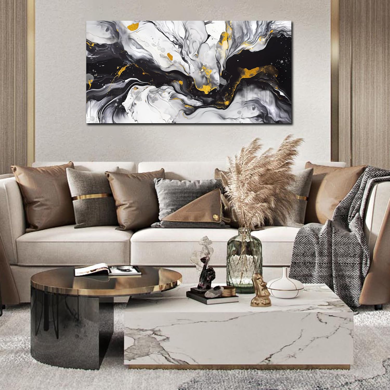 AUCT 14408 - Alsingbago Large Abstract Canvas Wall Art for Living Room Be - Image 2