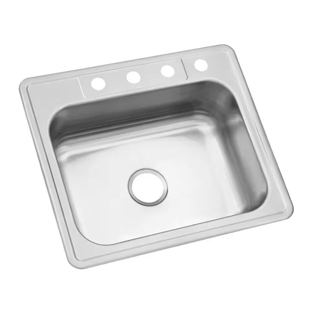 AUCT 17203 - $129 25 in. Drop in Single Bowl 20 Gauge Stainless Steel Kitchen Sink