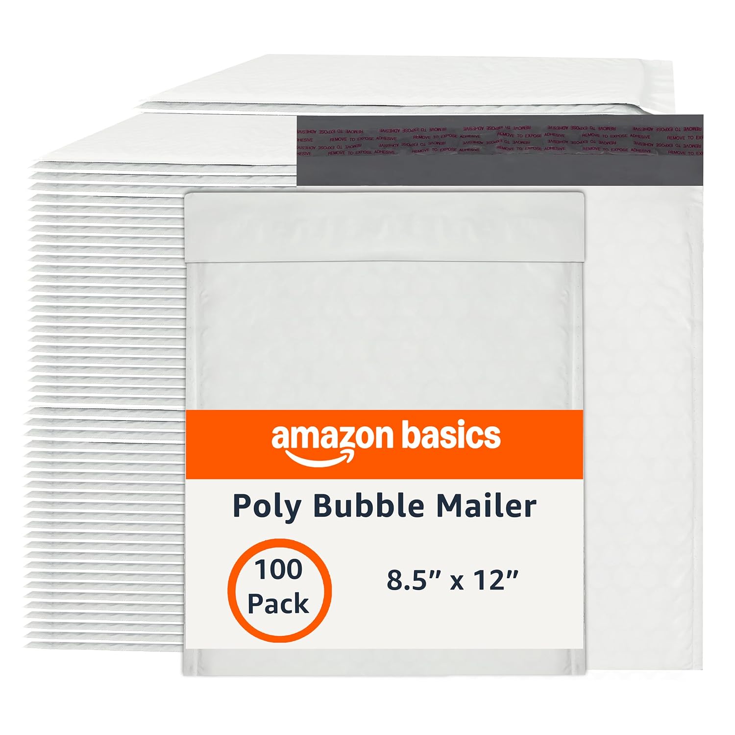 AUCT 16995 - Amazon Basics Poly Bubble Mailer, 8.5" x 12" (Internal Size 8.25" x 11"), Self-Seal, 100-P