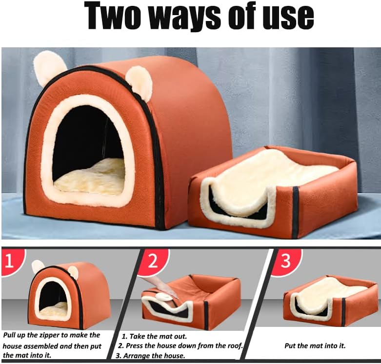 AUCT 17028 - Dog Bed or Cat Bed,2 Ways to Use,Indoor Pet House with Fluffy Mat,Removable and Washable C - Image 3